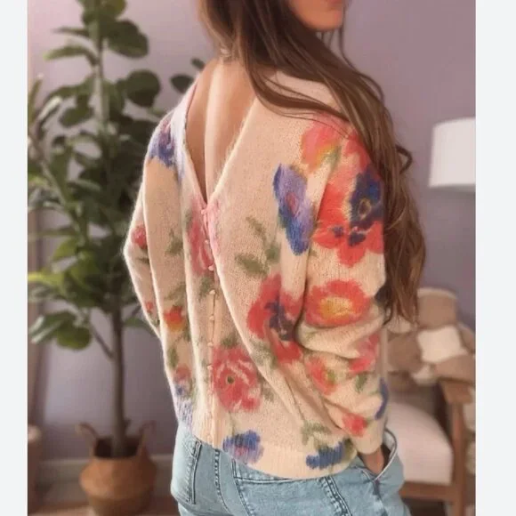 NEW Sezane Teresa Cardigan Monday Pink Cream Kid Mohair Sweater Knit French - Picture 5 of 12